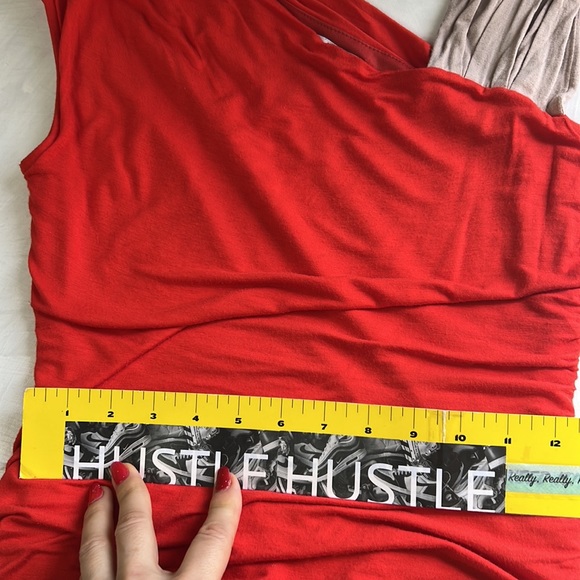 Bar III One-Shouldered Party Dress in Red Bodycon Jersey ruched sleeveless mini - Picture 15 of 15